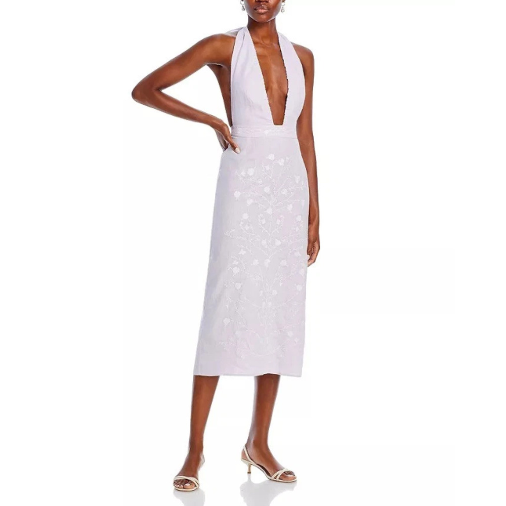 Fanm Mon LILAC Women's Karla Embroidered Linen Dress Size M 12090